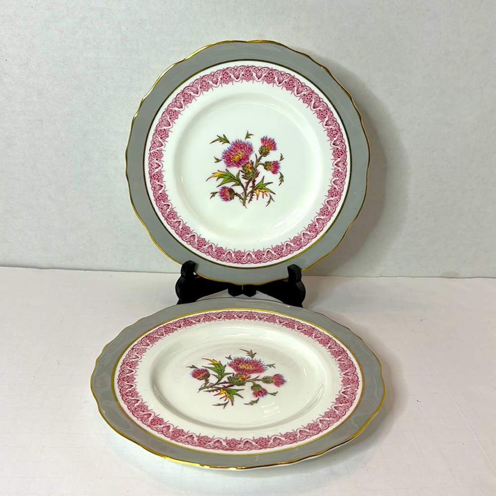 Vintage Cauldon Jesdon Bone China Salad Plates Thistle made in England 1950s